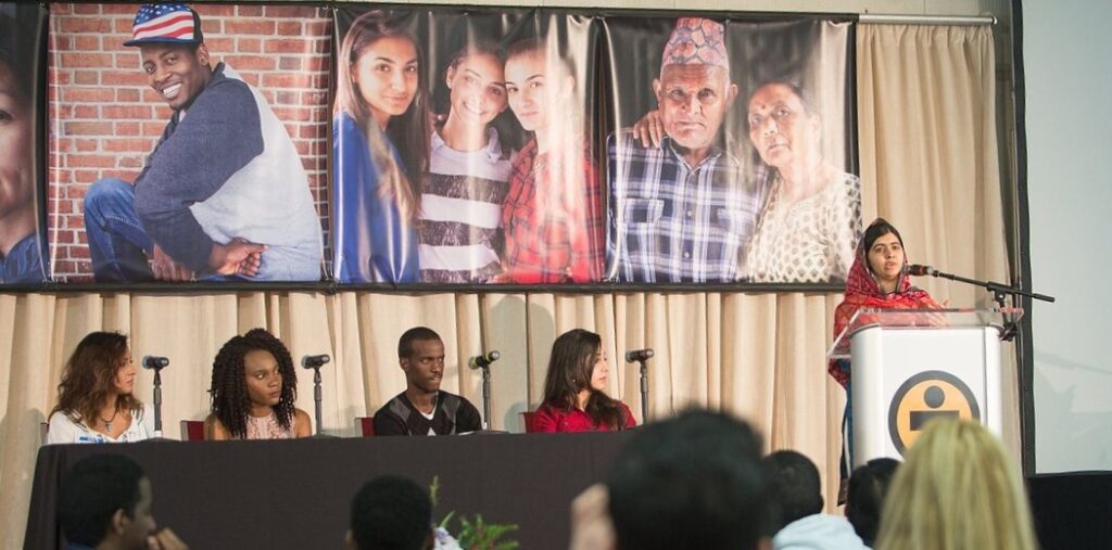 Nobel laureate Malala Yousafzai addresses the audience.