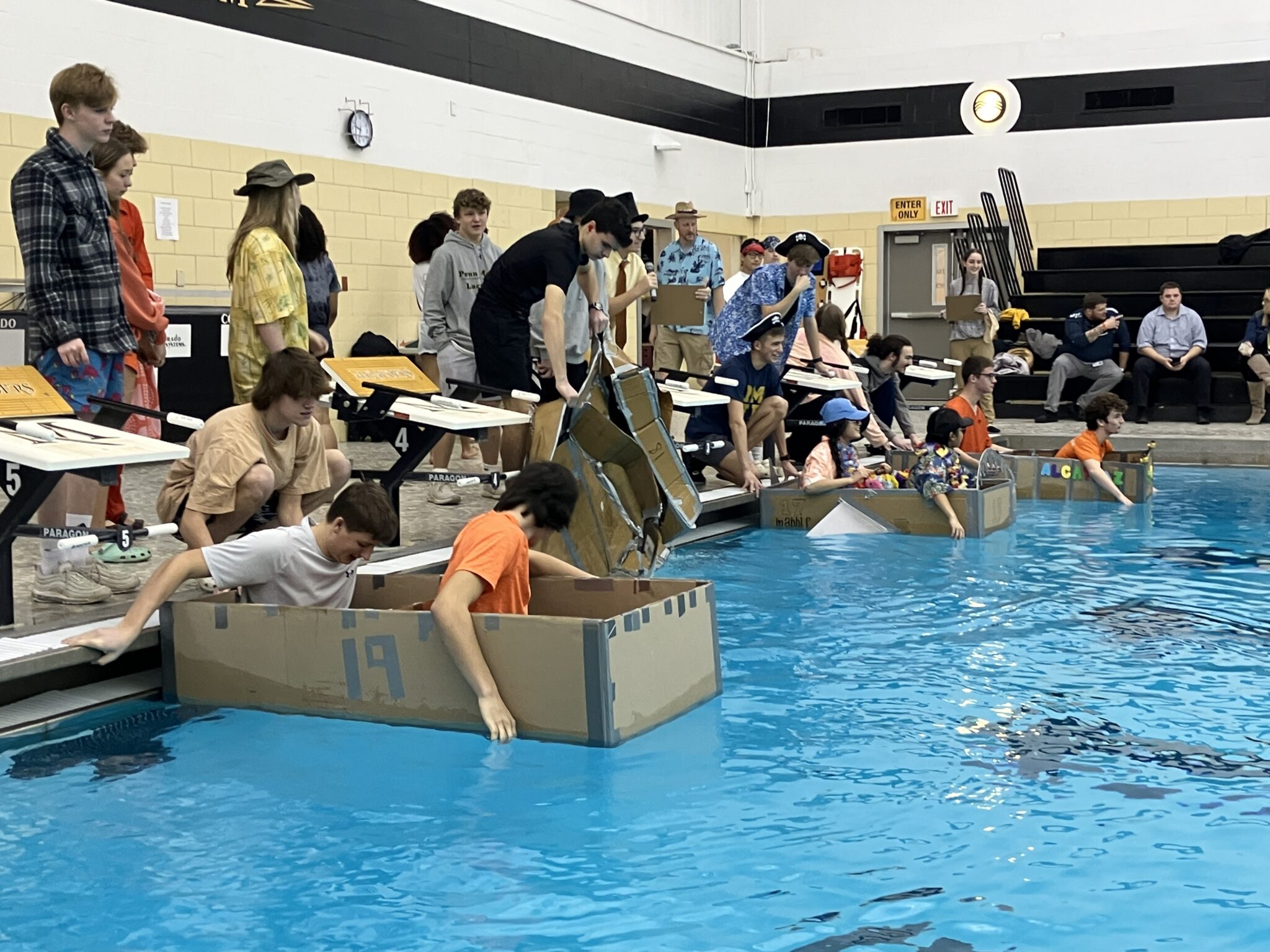 Photo of start of carboard boat race