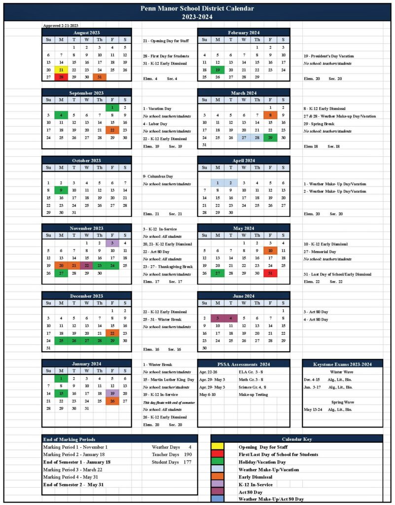 Image of 2023-2024 school district calendar